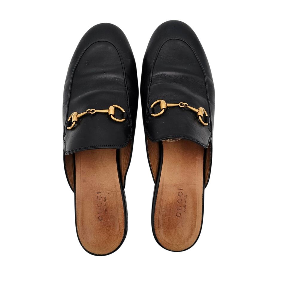 Gucci Princetown Horsebit Flat Mule Black Leather Slipper Size 38.5 US 8.5 - Picture 5 of 10